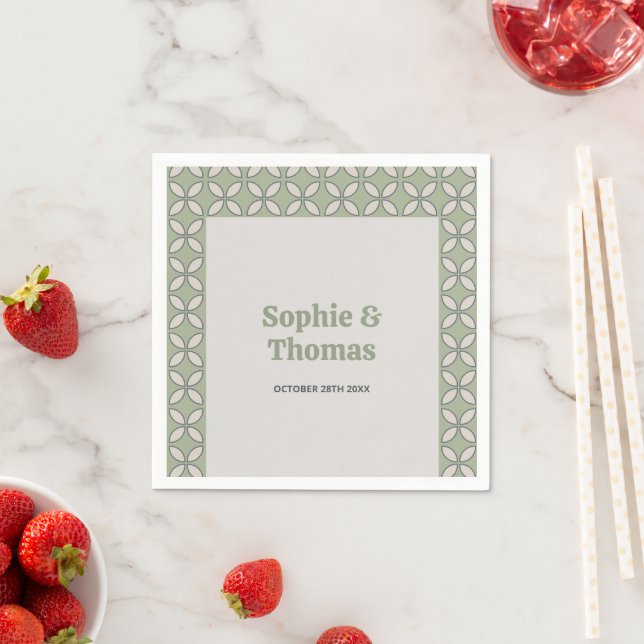 Serviette En Papier Mid Century Mod Retro Mariage Olive Green (En situation)