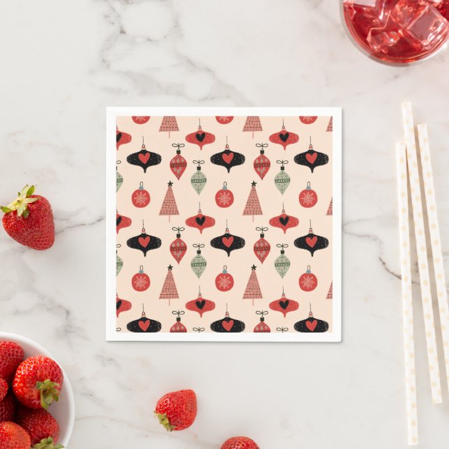 Serviette En Papier Mid Century Modern Christmas Pattern  (En situation)