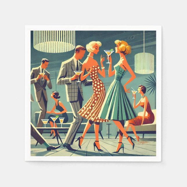 Serviette En Papier Mid Century Modern Martini Dance Cocktail Party (Devant)