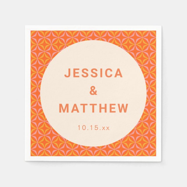 Serviette En Papier Mid Century Modern Orange Geometric Custom Wedding (Devant)