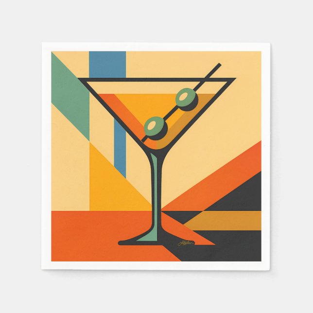 Serviette En Papier Mid Century Modern Sunrise Bauhaus Martini (Devant)