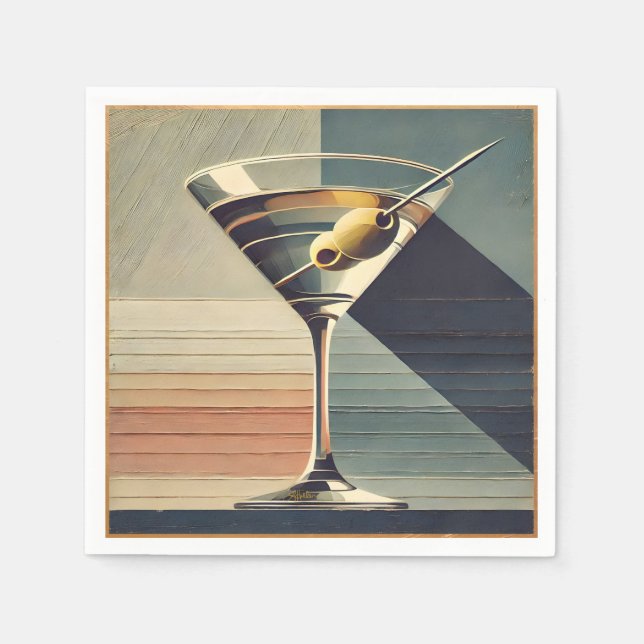 Serviette En Papier Mid Century Moderne 2 Olive Martini Cocktail Heure (Devant)