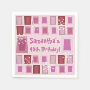 Serviette En Papier Mid Century Moderne 40e Anniversaire rose