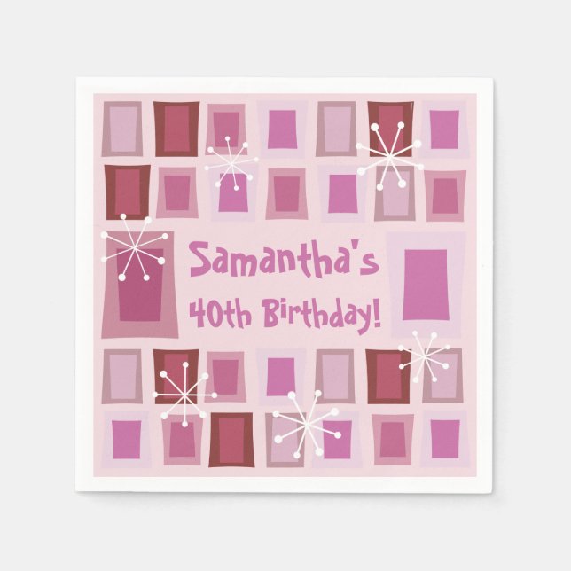 Serviette En Papier Mid Century Moderne 40e Anniversaire rose (Devant)