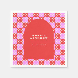 Serviette En Papier Mid Century Moderne Rétro Rouge et Rose Arche Géom