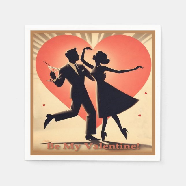 Serviette En Papier Mid Century moderne Valentine Dancing Couple (Devant)
