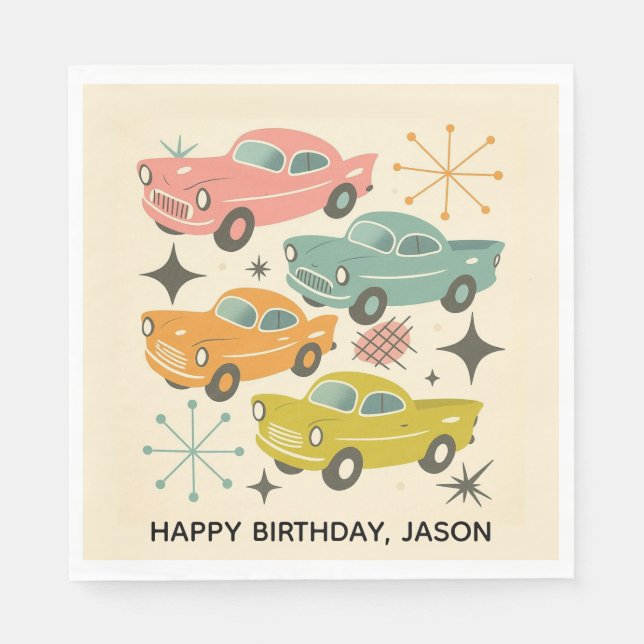 Serviette En Papier Mid-Century Retro Cars Atomic Starburst  (Devant)