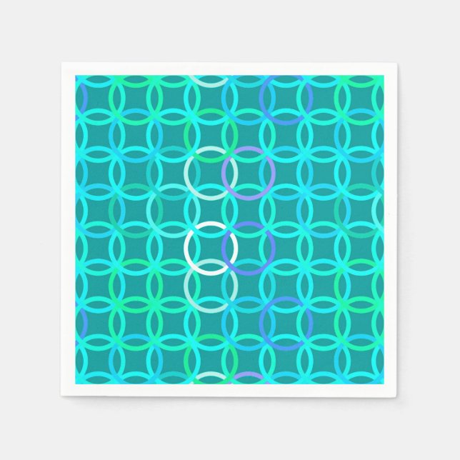 Serviette En Papier Midcentury Modern Circles, turquoise et aqua (Devant)