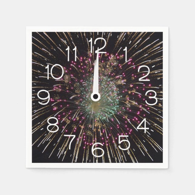 Serviette En Papier Midnight New Years Eve Clock On Fireworks  (Devant)