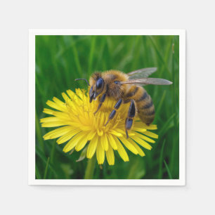 Serviette En Papier Miel abeille sur un Dandelion Jaune