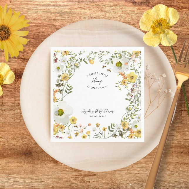 Serviette En Papier Miel Bee Jaune Fleur sauvage Baby shower d'été (Créateur téléchargé)