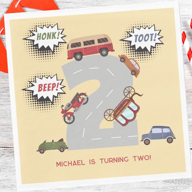 Serviette En Papier Miel bip toot rétro véhicules deuxième anniversair (Créateur téléchargé)