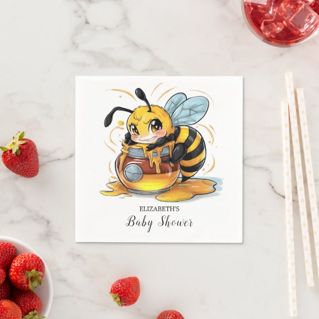 Serviette En Papier Miel Bumble Bee Baby shower (En situation)