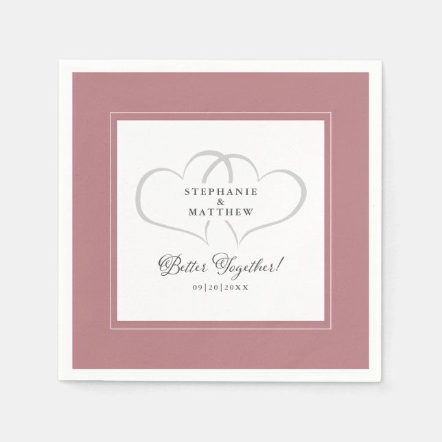 Serviette En Papier Mieux Ensemble Mariage Fiançailles Dusty Rose rose (Devant)