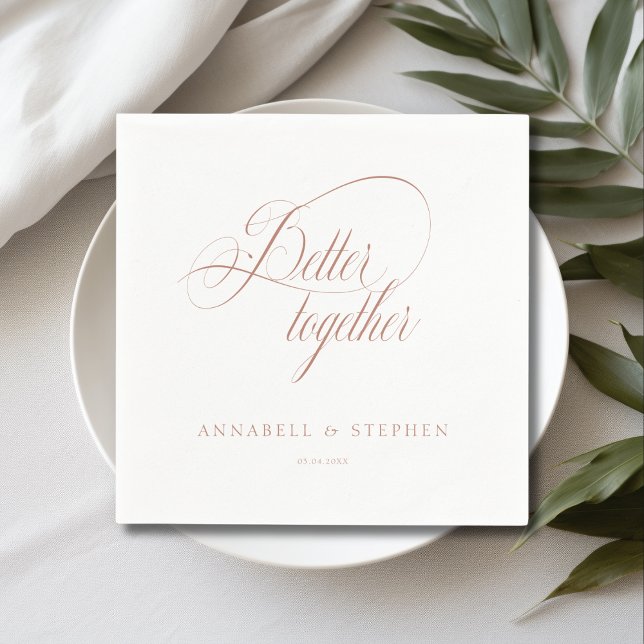 Serviette En Papier Mieux Ensemble ! Moderne, calligraphie, (Better together! Customer specific, modern, calligraphy, white, wedding napkin.)