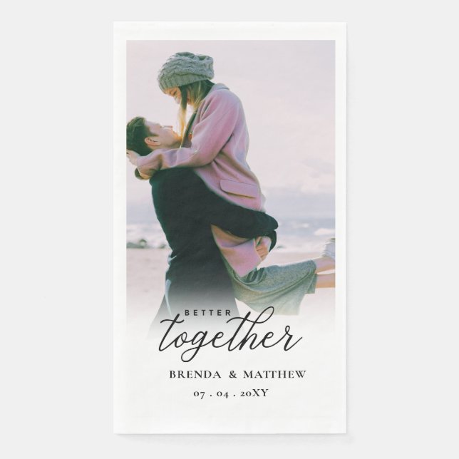 Serviette En Papier Mieux Ensemble Script Photo Enregistrer La Date (Devant)