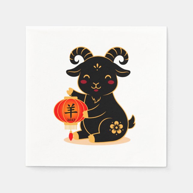 Serviette En Papier Mignon année du Chèvre noire 2027 (Devant)