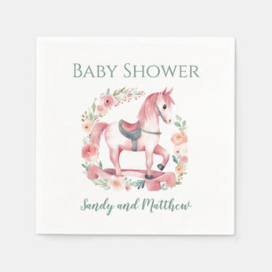 Serviette En Papier Mignon Bébé Fille Rose Serviettes de fête Cheval à