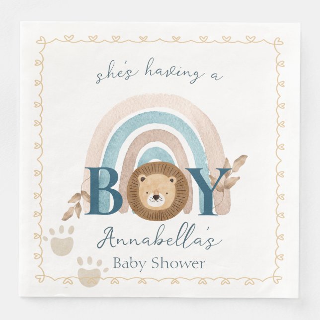 Serviette En Papier Mignon bébé garçon boho Lion Empreintes de pattes  (Devant)