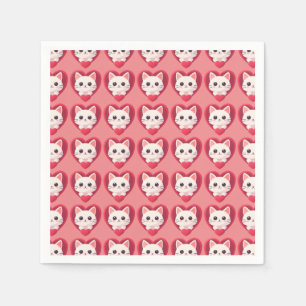 Serviette En Papier Mignon Chat Blanc avec Cœur Design Kawaii Kitty Lo