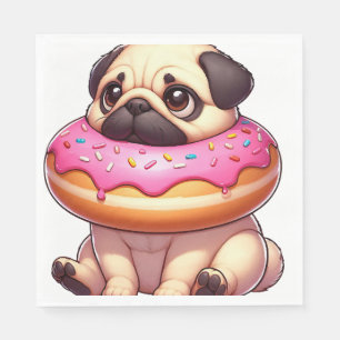 Serviette En Papier Mignon chien carlin grignotant un dessert de beign