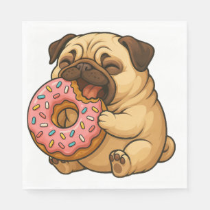 Serviette En Papier Mignon donut de pug de dessin animé drôle qui mâch