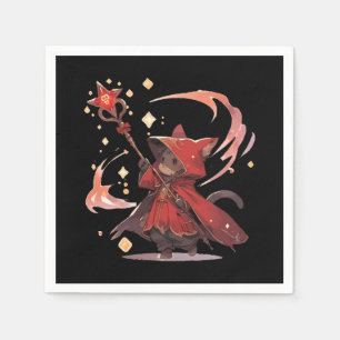 Serviette En Papier Mignon Héros Chat Mage Rouge