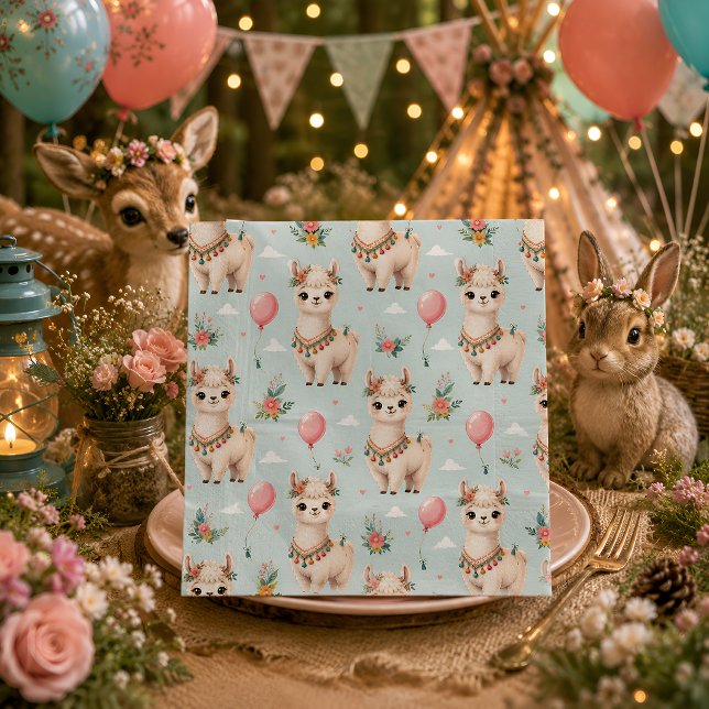Serviette En Papier Mignon Lama Boho (Créateur téléchargé)