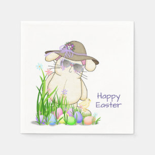 Serviette En Papier mignon lapin de Pâques avec lunettes de soleil