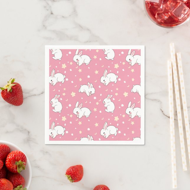 Serviette En Papier Mignon Lapin Kawaii Doodle Rose (En situation)