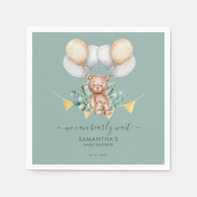 Serviette En Papier Mignon Ours Eucalyptus Baby Shower Papier (Devant)