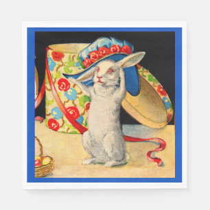 Serviette En Papier mignon petit lapin blanc portant grand casquette
