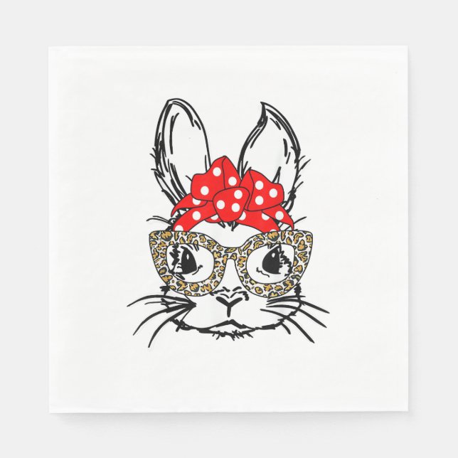 Serviette En Papier Mignonette Empreinte de léopard Visage Bandana Rou (Devant)