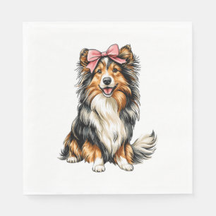 Serviette En Papier Mignonne aux Nœuds Chiens Shetland Maman Fille Ros