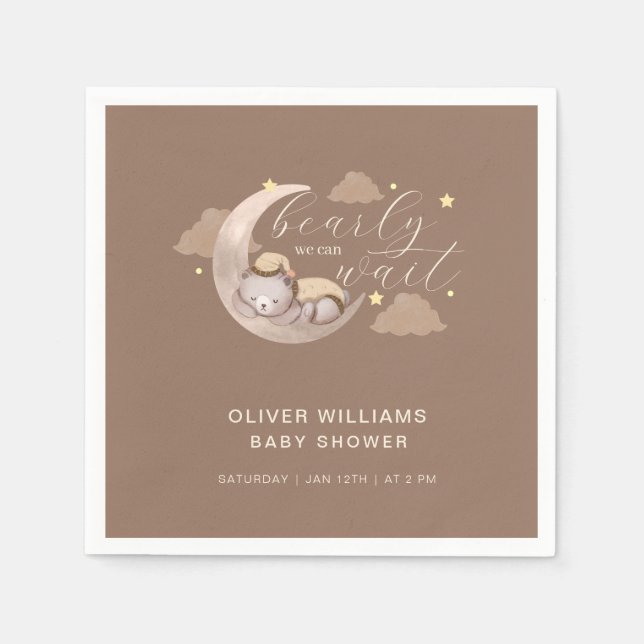 Serviette En Papier Mignonne Brown Lune d'attente étoile Sleepy Ours (Devant)