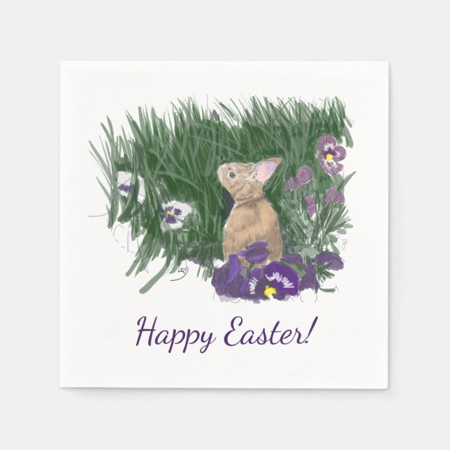Serviette En Papier Mignonne Bunny voeux de Pâques de Vacances (Devant)