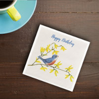 Mignonne chant Oiseau rouge bleu sur Branche Fleur
