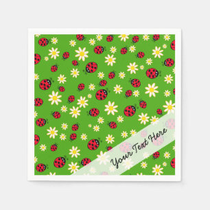 Serviette En Papier mignonne coccinelle et marguerite vert motif