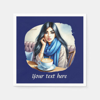 Serviette En Papier Mignonne d'ajouter votre texte femme de café