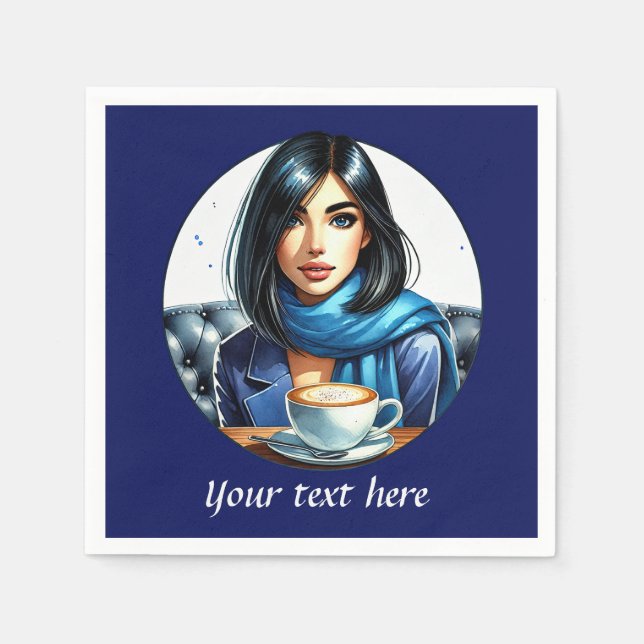 Serviette En Papier Mignonne d'ajouter votre texte femme de café (Devant)