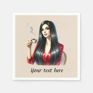 Serviette En Papier Mignonne d'ajouter votre texte femme de café