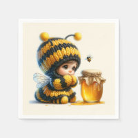 Mignonne fille en costume d'abeille avec miel