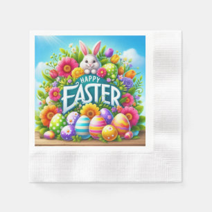 Serviette En Papier Mignonne lapin de printemps/Pâques avec oeuf