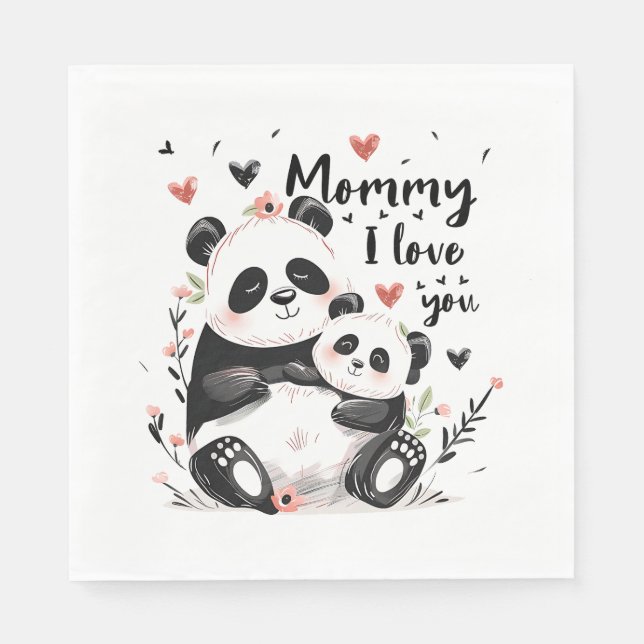 Serviette En Papier Mignonne Mère Bébé Panda (Devant)