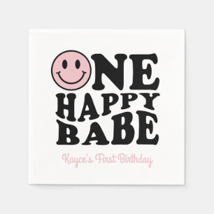 Serviette En Papier Mignonne One Happy Babe Retro Happy Face 1er Anniv