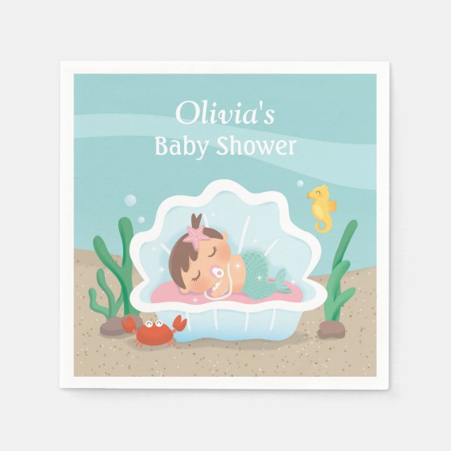 Serviette En Papier Mignonne sirène Baby shower de fête de fille servi (Devant)