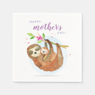 Serviette En Papier Mignonne Sloth Maman Bébé Bonne carte de fête des 