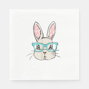 Serviette En Papier Mignonne Tête De Lapin Avec Lunettes Roses, Rabbit