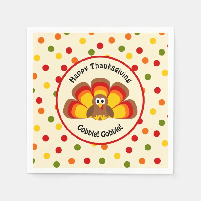 Serviette En Papier Mignonne Turquie Bon thanksgiving Pois de paillett (Devant)