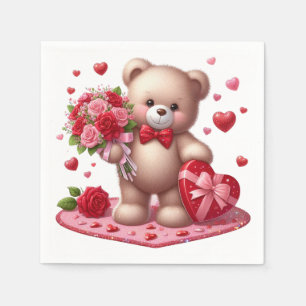 Serviette En Papier Mignonne Valentine's Day Teddy Bear